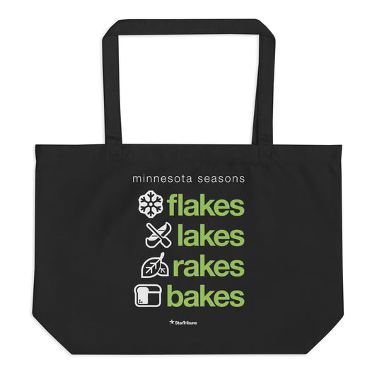 Minnesota Seasons Flakes Lakes Rakes Bakes Tote Bag