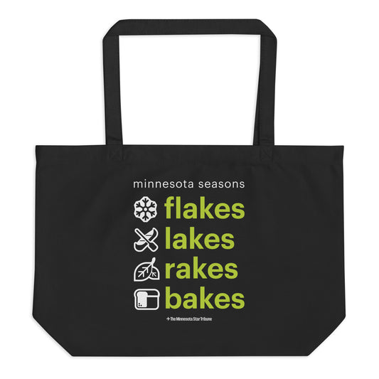 Minnesota Seasons Flakes Lakes Rakes Bakes Tote Bag